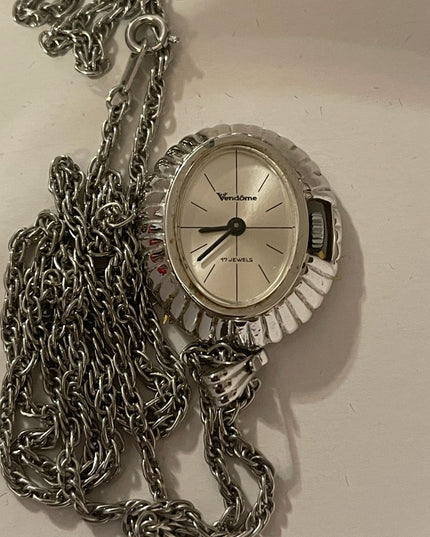 Vintage Vendome wind up silver necklace watch