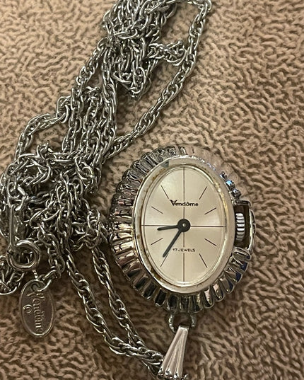 Vintage Vendome wind up silver necklace watch