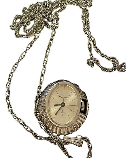 Vintage Vendome wind up silver necklace watch
