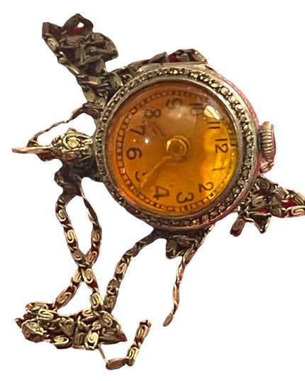 Antique Sterling silver 950 ORB pendant watch necklace wind up marcasite