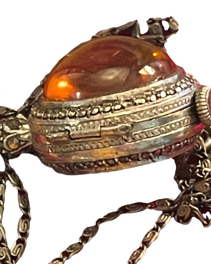 Antique Sterling silver 950 ORB pendant watch necklace wind up marcasite