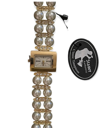 - NWT Stauer Pearl gold finish fancy rhinestone watch party wedding event