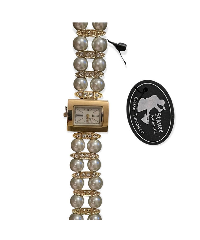 - NWT Stauer Pearl gold finish fancy rhinestone watch party wedding event