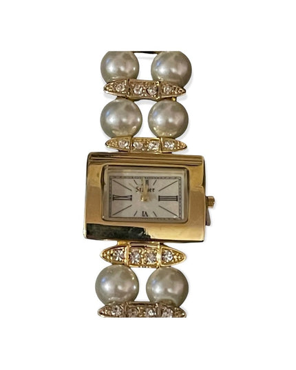 - NWT Stauer Pearl gold finish fancy rhinestone watch party wedding event