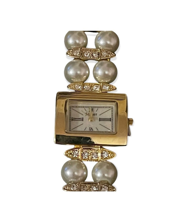 - NWT Stauer Pearl gold finish fancy rhinestone watch party wedding event
