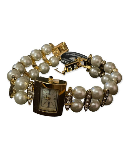 - NWT Stauer Pearl gold finish fancy rhinestone watch party wedding event