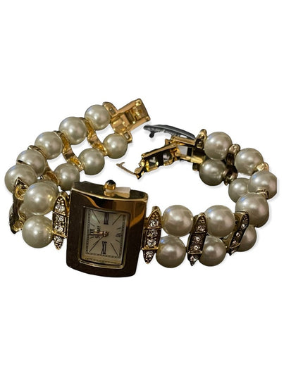 - NWT Stauer Pearl gold finish fancy rhinestone watch party wedding event