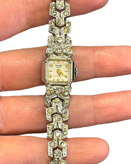 - Vintage Amaryllis 21 Jewel Wind up rhinestone fancy crystal watch silver