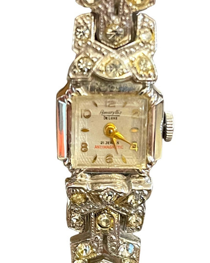 - Vintage Amaryllis 21 Jewel Wind up rhinestone fancy crystal watch silver