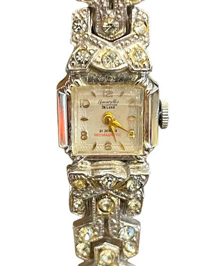 - Vintage Amaryllis 21 Jewel Wind up rhinestone fancy crystal watch silver