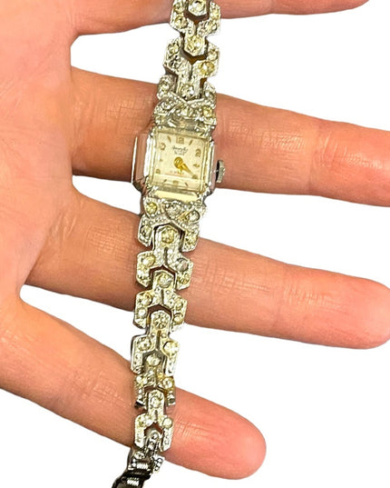 - Vintage Amaryllis 21 Jewel Wind up rhinestone fancy crystal watch silver