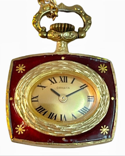 Vintage Ornata Necklace pendant wind up watch