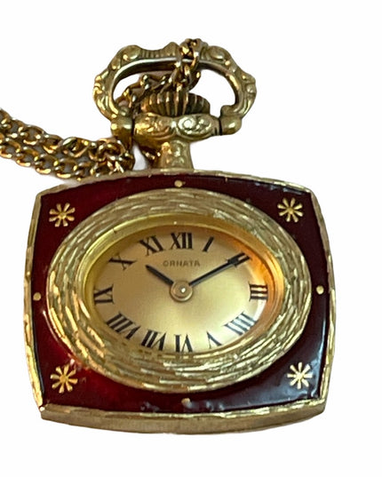 Vintage Ornata Necklace pendant wind up watch