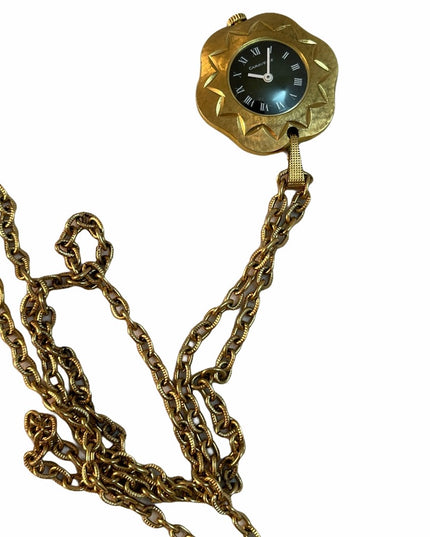 - Vintage eound ornate gold  high finish Caravelle Necklace watch Wind up