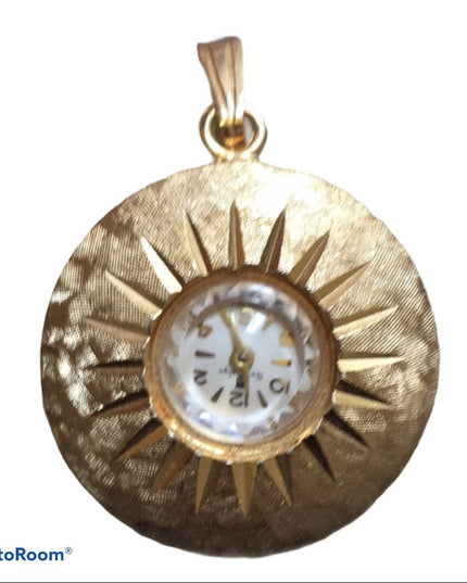 Vintage 1960s Gold necklace watch pendant Works