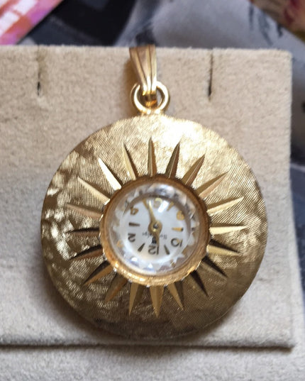 Vintage 1960s Gold necklace watch pendant Works