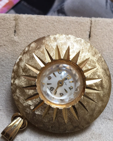 Vintage 1960s Gold necklace watch pendant Works