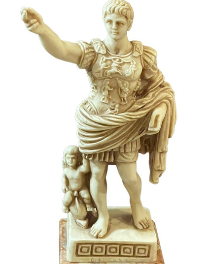 Vintage Statue Augustus of Prima Porta Caesar Roman statue on marble Roma Signed