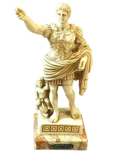 Vintage Statue Augustus of Prima Porta Caesar Roman statue on marble Roma Signed