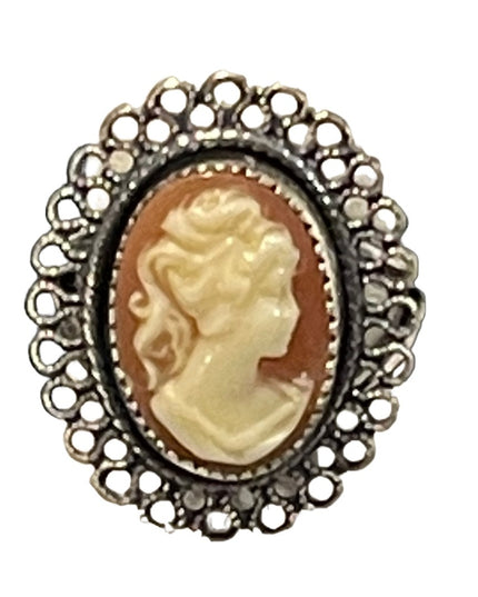 Antique Sterling silver Shell Ornate filagree Cameo Ring