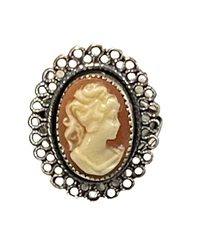 Antique Sterling silver Shell Ornate filagree Cameo Ring