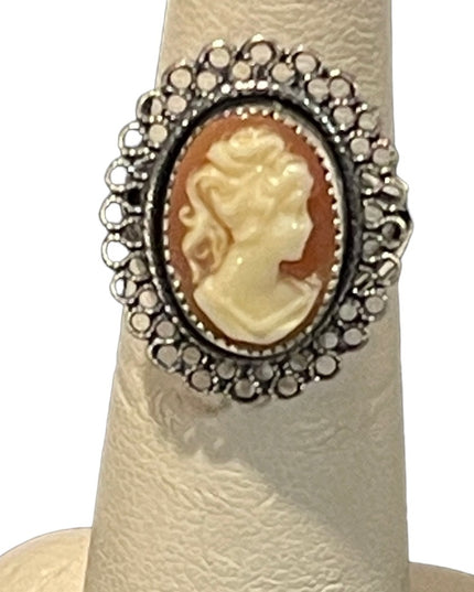 Antique Sterling silver Shell Ornate filagree Cameo Ring