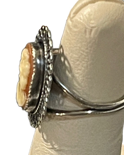 Antique Sterling silver Shell Ornate filagree Cameo Ring