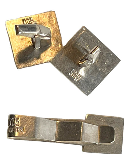 Vintage 1960s Mexico Mayan Aztec pyramids 900 Silver Cuff links & tie clip SET
