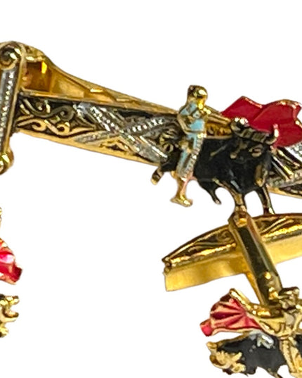 Vintage 1950s Gold plate  Spain DAMASCENE cufflinks & clip Bull fighter SET