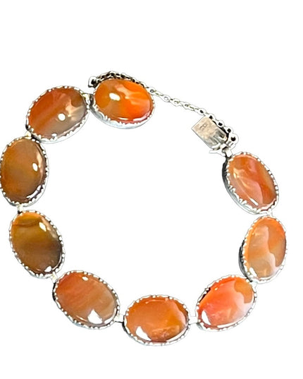 Antique Victorian Sterling silver Cabachon Link agate stone Bracelet 925