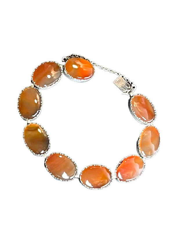 Antique Victorian Sterling silver Cabachon Link agate stone Bracelet 925
