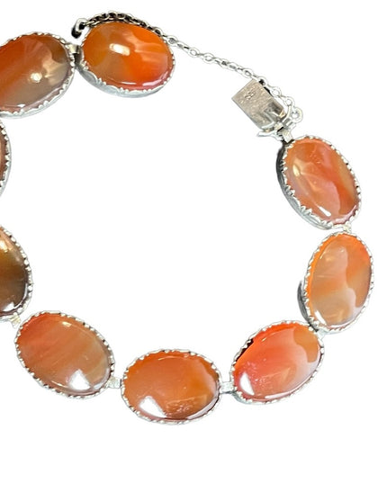 Antique Victorian Sterling silver Cabachon Link agate stone Bracelet 925