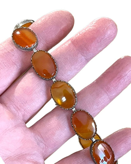 Antique Victorian Sterling silver Cabachon Link agate stone Bracelet 925