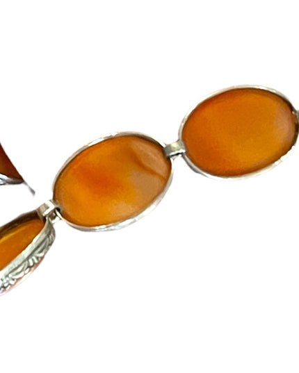 Antique Victorian Sterling silver Cabachon Link agate stone Bracelet 925