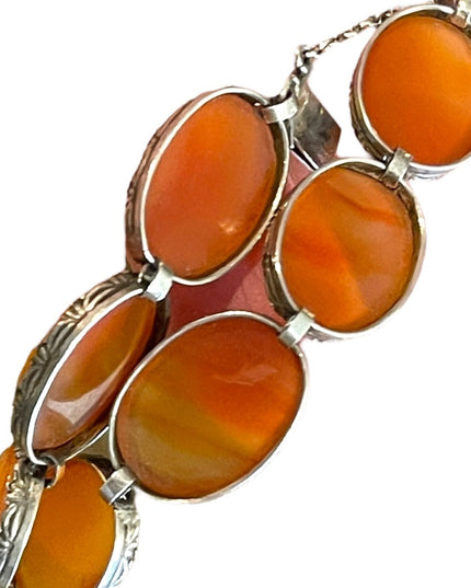 Antique Victorian Sterling silver Cabachon Link agate stone Bracelet 925