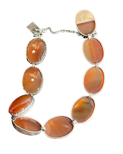 Antique Victorian Sterling silver Cabachon Link agate stone Bracelet 925