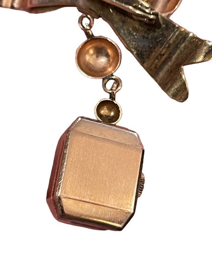 Vintage 1940s 14k Solid Rose gold Nurses Watch BOW brooch Marmet Incabloc