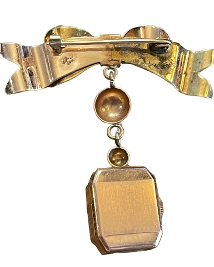 Vintage 1940s 14k Solid Rose gold Nurses Watch BOW brooch Marmet Incabloc