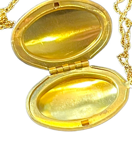Vintage Ceramic Transferware Hand Finished Cameo Gold finish locket necklace