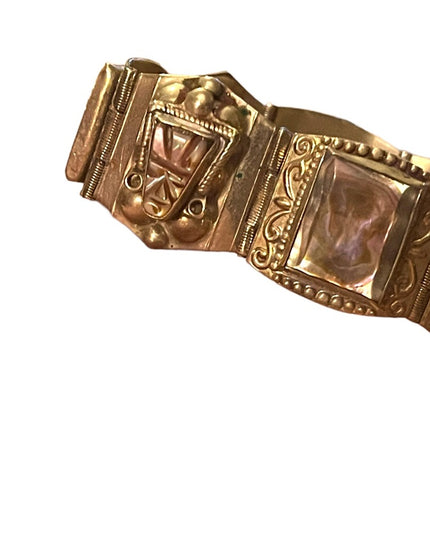 Vintage Aztec Mayan Warrior Silver Alpaca Mexico Abalone Bracelet