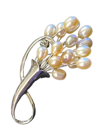 Lovely pearl Silver finish bouquet fancy brooch