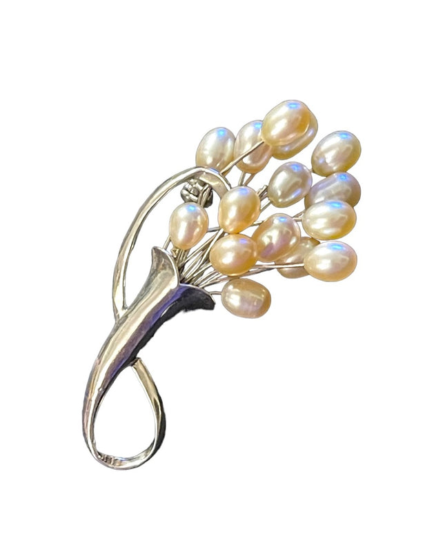 Lovely pearl Silver finish bouquet fancy brooch