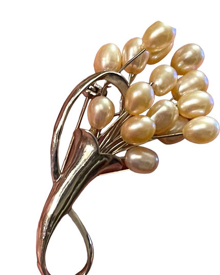 Lovely pearl Silver finish bouquet fancy brooch