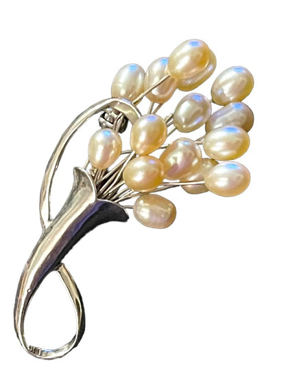 Lovely pearl Silver finish bouquet fancy brooch