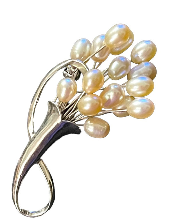 Lovely pearl Silver finish bouquet fancy brooch