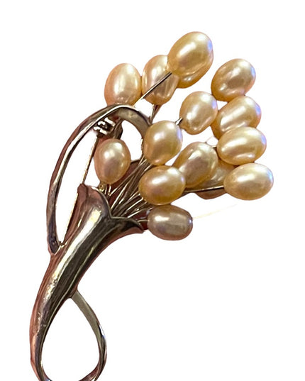Lovely pearl Silver finish bouquet fancy brooch
