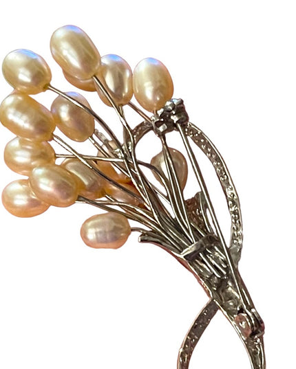 Lovely pearl Silver finish bouquet fancy brooch