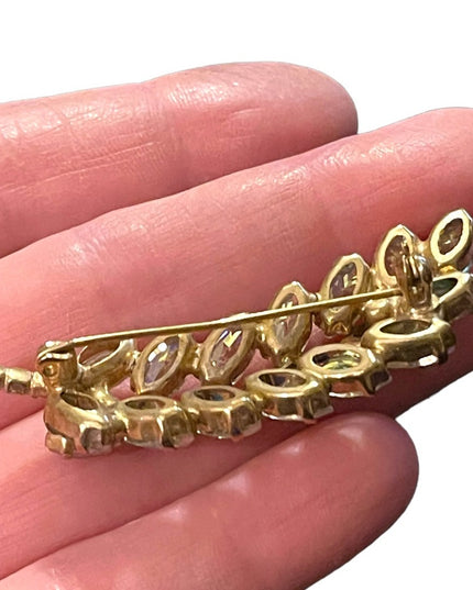 Vintage 1960s AB crystal Leaf brooch gold finish