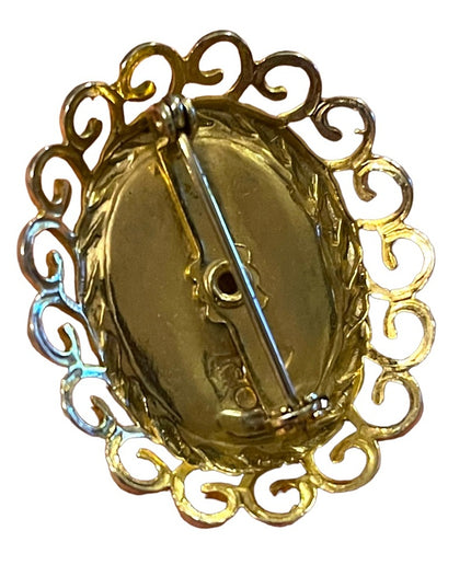 Vintage black glass cameo RICKSHAW gold ornate metal finish
