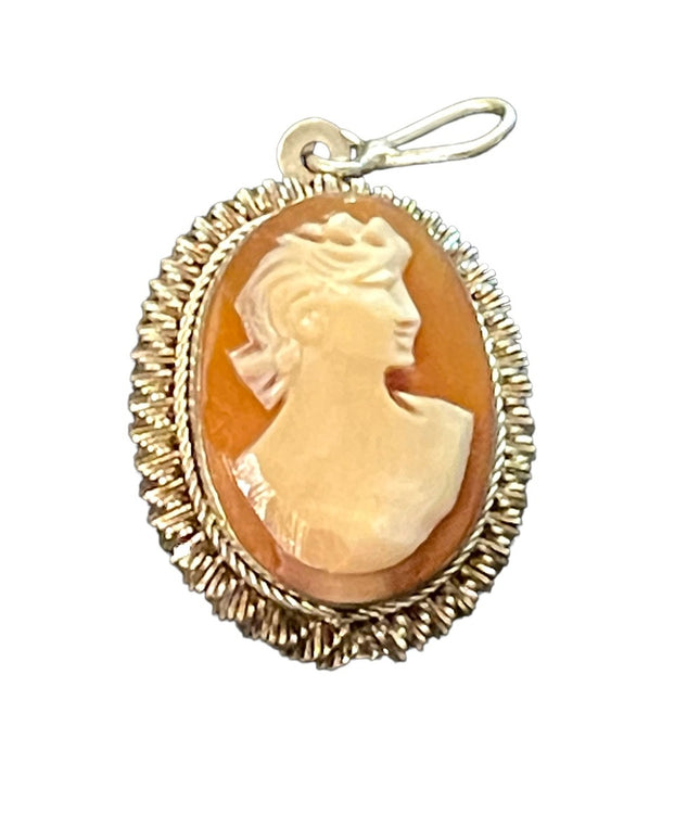 Vintage 1960s  800 silver Carnelian shell Cameo necklace Pendant ornate
